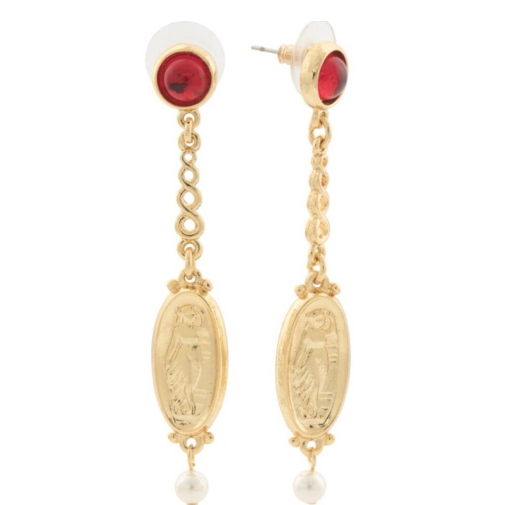 Ben-Amun 24 k Gold plated and Red and pearl Dangle Earrings